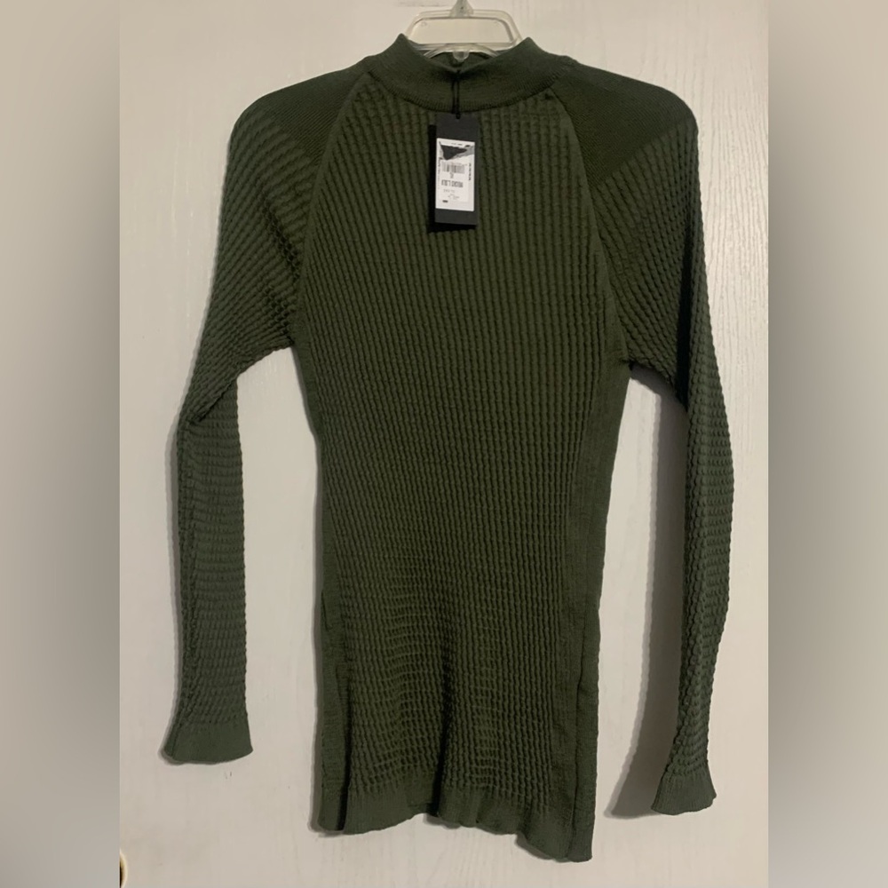 LCR Black Olive Green Ribbed Knit Mock Sweater NWT
